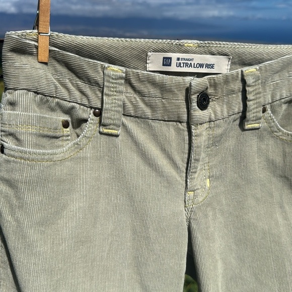 VTG Y2K Gap Light Green Ultra low rise flare Corduroy Pants 4L - Picture 3 of 6